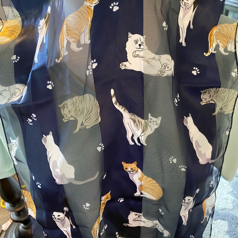 Navy Blue chiffon Cat print scarf